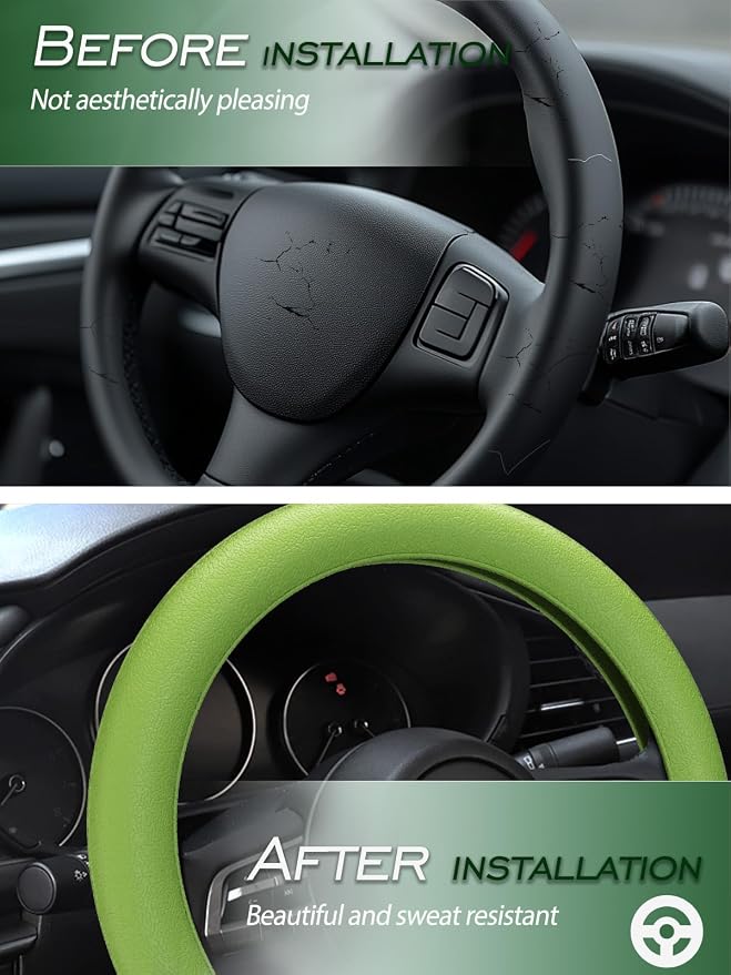 LRITER Car Steering Wheel Cover, Non-Slip Silicone Material, Multiple Color Choices, Universal Auto Parts Steering Wheel Cover, Suitable for Most Cars (Green)