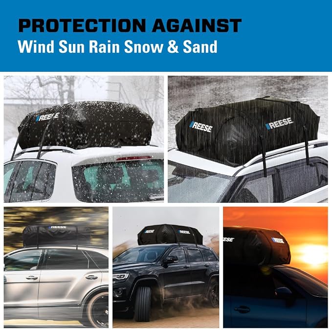Reese 59006 Waterproof Rooftop Cargo Carrier Bag for Cars, SUVs or Trucks with/Without Roof Racks, 15 Cubic Feet, Heavy Duty 840D Abrasion-Resistant PVC Fabric with Anti-Slip Mat