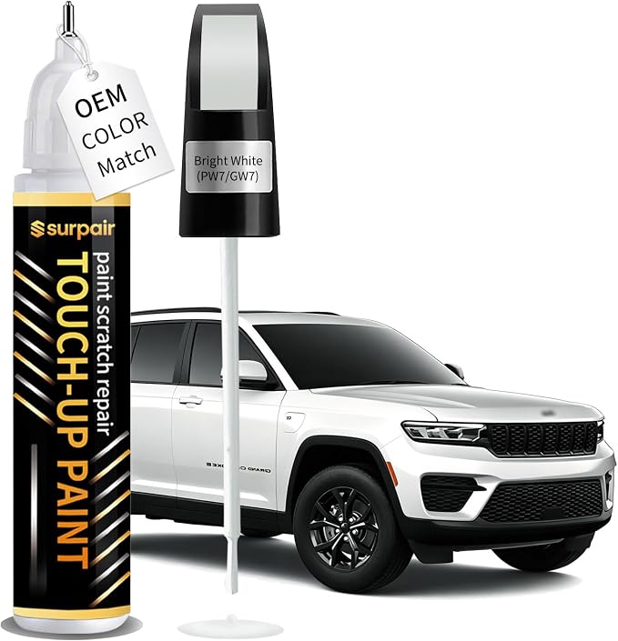 Bright White PW7/GW7 Touch up Paint for JEEP OEM Color Match Car Scratch Repair Kit for Nicks & Chips Scratches Quick & Easy Paint Fix 2-In-1 Car Scratch Remover Pen