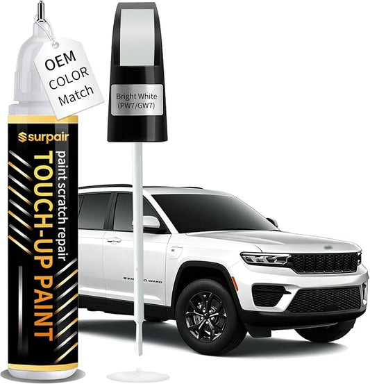 Bright White PW7/GW7 Touch up Paint for JEEP OEM Color Match Car Scratch Repair Kit for Nicks & Chips Scratches Quick & Easy Paint Fix 2-In-1 Car Scratch Remover Pen