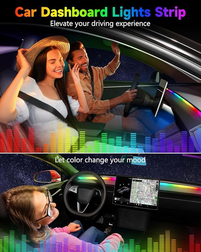Acrylic LED Lights for Car, 43.3in RGB Strip Light Car LED Lights Interior with USB Port, App Control, Music Sync, 146 LEDs Interior Ca r Lights for Women Men Gifts