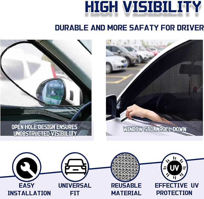 Car Window Screens for Side Windows, OUTTDID 4 Pack Side Window Sun Shades,Stretchy Mosquito Net Cover Fit Cars SUVs - Front & Rear