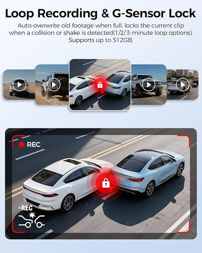AZDOME 3 Channel Dash Cam Front and Rear Inside, 4K+1080P+2.5K ADAS Dash Cam, 3.19'' IPS Car Camera, 5.8G WiFi GPS Dash Cam for Cars, Voice Control, Night Vision, 24/7 Parking Mode, 64GB Card M550 Pro