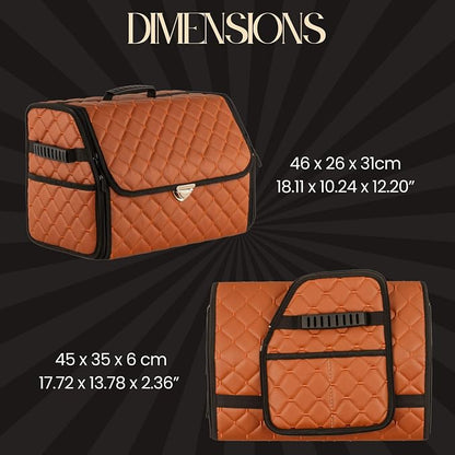Leather Trunk Organizer with Lid for Suv and more, Foldable Car Organizer, Car Organizers and Storage with Pockets, Non-Slip Design