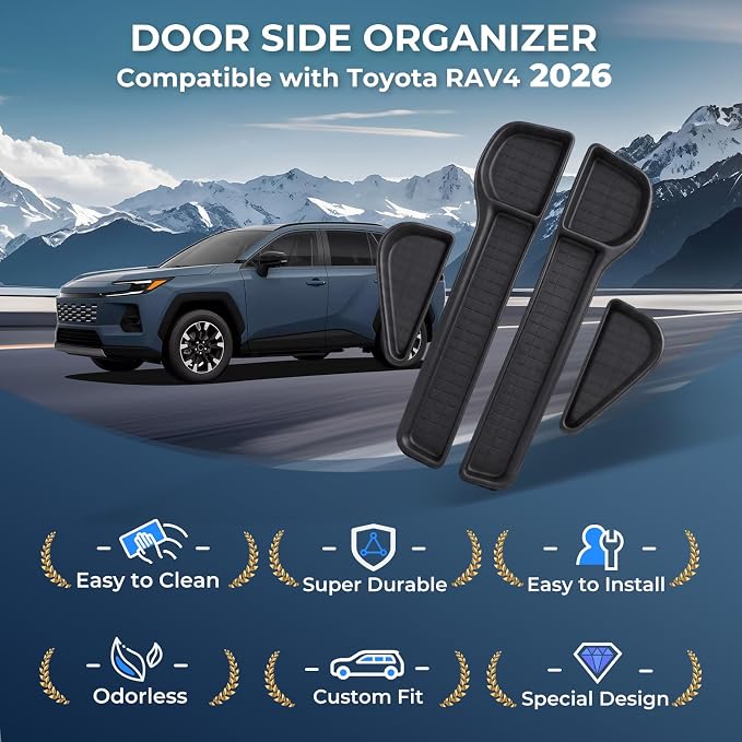 4PCS Door Side Organizer Storage Tray for Toyota RAV4 Interior Accessories, Front & Rear Door Storage Insert Tray for 2026 RAV 4, Black