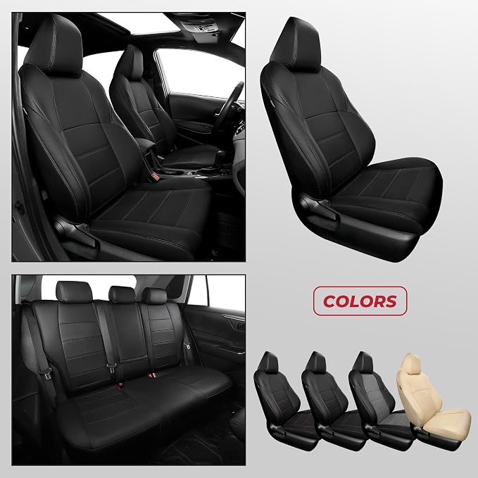 FREESOO RAV4 Seat Covers Full Set Custom Fit for Toyota Rav4 2021-2024 Prime SE,XSE & 2019-2025 Hybrid/PHEV SE,XSE Faux Leather Car Seat Cover, Airbag Compatible, Black