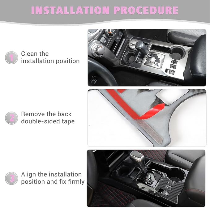 JeCar for 4Runner Interior Trim Carbon Fiber Center Console Gear Shift Panel Cover Interior Accessories for Toyota 4Runner 2010-2024