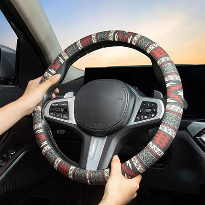 Western Aztec Steering Wheel Cover Auto Steering Wheel Protector, Anti-Slip, Breathable, Absorbing Sweat, Universal Aztec Car Accessories 14.5–15 inch