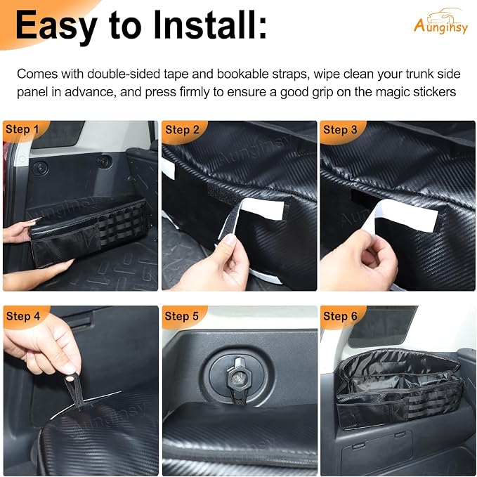 Aunginsy 1PCS Trunk Organizer Compatible with Toyota FJ Cruiser 2007-2021+, Car Left Side Trunk Storage Bag Backseat Hanging Storage Multi-Compartment Space Saving Accessories, Carbon Fiber Pattern