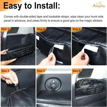 Aunginsy 1PCS Trunk Organizer Compatible with Toyota FJ Cruiser 2007-2021+, Car Left Side Trunk Storage Bag Backseat Hanging Storage Multi-Compartment Space Saving Accessories, Carbon Fiber Pattern