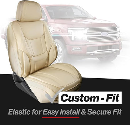 Coverland Custom Truck Car Seat Covers Front Seats for [2015-2026 Chevy Colorado Crew Cab] - Protector Car Seat Cover Water Resistant Leather Memory Form Back Support Seat Cushion [Front-Beige]