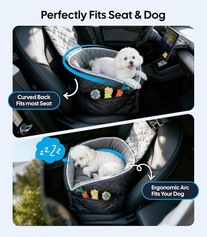 Wigoo Dog Booster Car Seat for Small/Medium Dogs Under 35 lbs, Memory Foam Elevated Seat, Fully Detachable & Washable, Pet Car Travel Home Bed with Storage Pockets, 1 Safety Belt, Black