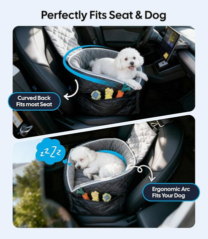 Wigoo Dog Booster Car Seat for Small/Medium Dogs Under 35 lbs, Memory Foam Elevated Seat, Fully Detachable & Washable, Pet Car Travel Home Bed with Storage Pockets, 1 Safety Belt, Black