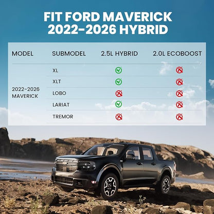 LASFIT Floor Mats for Ford Maverick 2026 2025 2024 2023 2022 (Hybrid Models Only) All Weather Car Mats TPE Truck Liners Vehicle Accessories for Ford Maverick - 1st & 2nd Row, Black