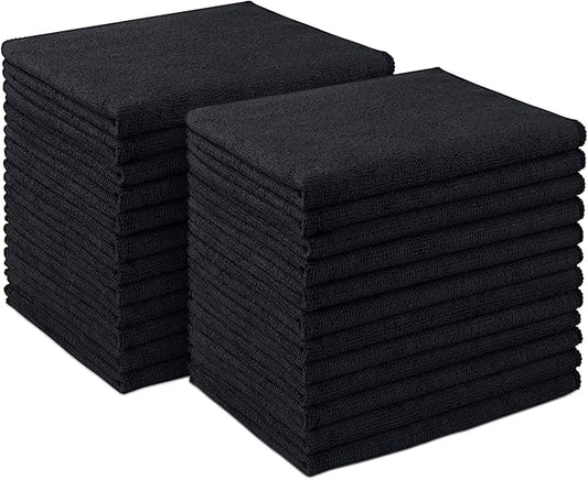 AIDEA Microfiber Cleaning Cloth 24 Pack, Microfiber Towels for Cars, Soft & Absorbent Cleaning Rags, Premium Lint Free Shop Towels for House, Kitchen, Car, 12inx16in, Black