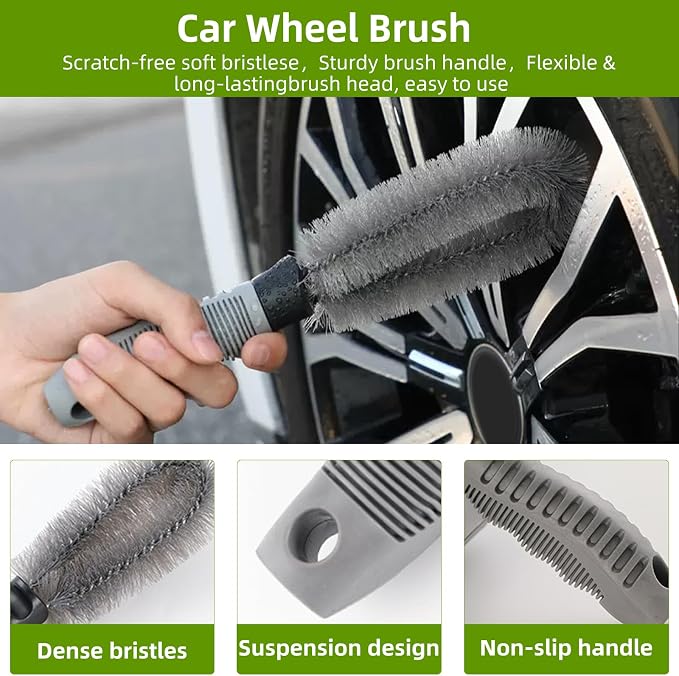 62" Car Wash Brush with Long Handle, Car Wash Kit Include Microfiber Cleaning Mop, Wheel Brush, Windshield Window Squeegee, Towel, Detail Brush, Storage Bag, for Cleaning Cars, RV, Truck, Boat