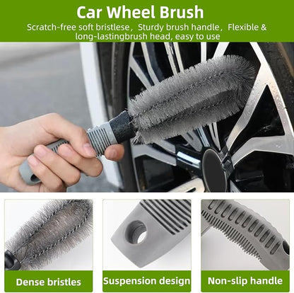 62" Car Wash Brush with Long Handle, Car Wash Kit Include Microfiber Cleaning Mop, Wheel Brush, Windshield Window Squeegee, Towel, Detail Brush, Storage Bag, for Cleaning Cars, RV, Truck, Boat