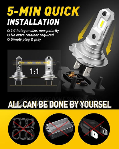 AUXITO H7 Bulb - 600% Brighter Output 6500K Bright White, Simple Plug & Play, 60000Hr+ Long Lifespan, Pack of 2