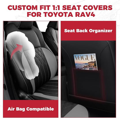 FREESOO Custom Seat Covers for Toyota RAV4 2019-2025 Hybrid SE/XSE 2021-2024 Prime SE/XSE 2025 PHEV, RAV4 Leather Car Seat Covers Interior, RAV 4 SUV Accessories Full Set, BlackGrey