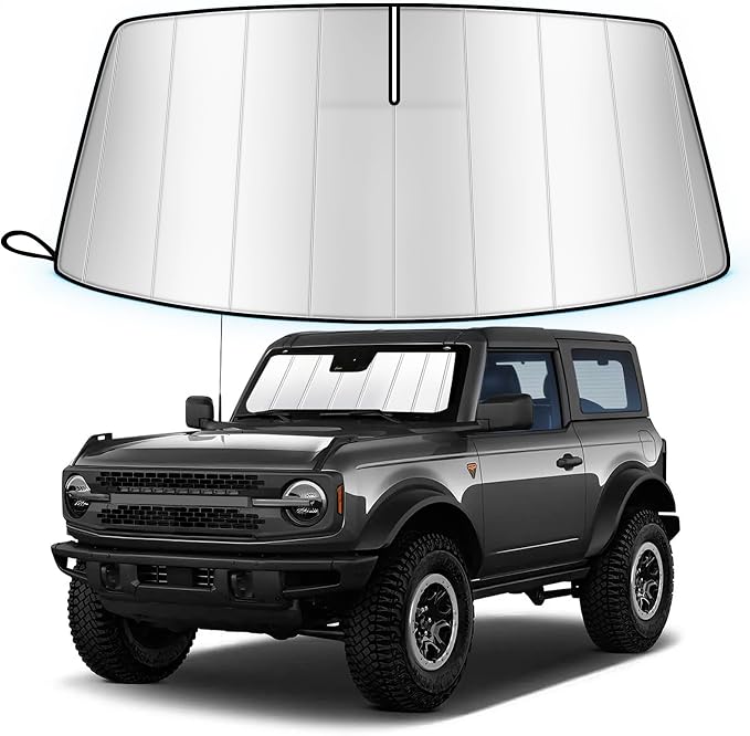 Windshield Sun Shade for Ford Bronco 2021-2026 (Not for Bronco Sport), Custom Fit Folding Design Car Front Window Sunshade Sun Visor Shield Accessories for Interior Protector