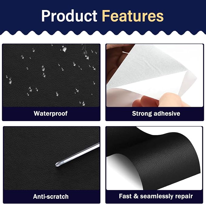 Zenyao Leather Repair Patch Tape - Self Adhesive Leather Repair Kit for Car Seat Furniture, Heavy Duty Vinyl Repair Patch for Couch Sofa, Waterproof for Rips Scratches Tears, 12x30 Inch Roll, Black