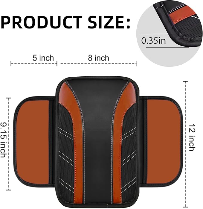 NBTEPEM 6 Pcs Brown Car Accessories Set, Sport Leather Steering Wheel Cover 14.5-15inch Universal, Microfiber Leather Car Center Console Cover, Seat Belt Cushion, Cup Holder Coaster (Black-Brown)