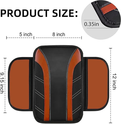 NBTEPEM 6 Pcs Brown Car Accessories Set, Sport Leather Steering Wheel Cover 14.5-15inch Universal, Microfiber Leather Car Center Console Cover, Seat Belt Cushion, Cup Holder Coaster (Black-Brown)