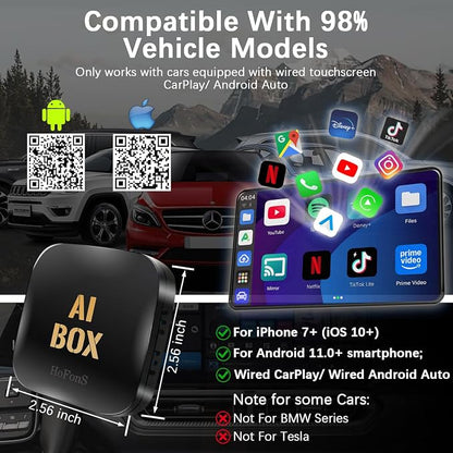 AI Box Carplay, Ai Magic Box for Streaming Netflix/YouTube/TikTok, Car Play Wireless Adapter Supports for iPhone & Android Auto, Plug & Play, for Cars with OEM Wired CarPlay/Android Auto