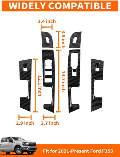 Savadicar Carbon Fiber Interior Accessories - Door Window Button Panel Trim Cover for Ford F150 (2021-present) - Premium Texture Interior Decor Upgrade Kit, 4-Piece Set