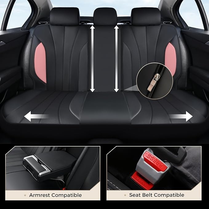 Coverado Automotive Car Seat Covers, Luxury Seat Covers Full Set, Leather Car Seat Protectors with Storage Bags, Pink Driver Seat Covers Universal Fit for SUVs Trucks Sedans