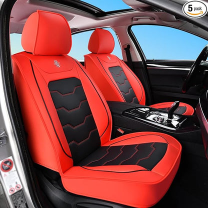 Red Car Seat Covers for Suvs, Sedans, and Pickup Trucks Protect and Upgrade Your Vehicle's Interior Waterproof Leather 5-Piece Complete Set Compatible with Airbags Easy to Install and Clean