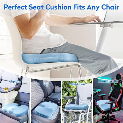 CushZone Seat Cushion, Office Chair Cushions, Car Seat Cushion, Non-Slip Sciatica & Back Coccyx Tailbone Pain Relief Chair Pad, Memory Foam (Light Blue)