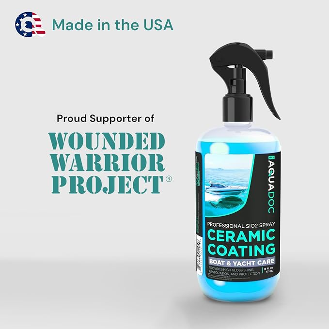 AquaDoc Boat Ceramic Coating Spray - SiO2 Marine Wax for Boats - Helps Provide Glossy Shine & UV Protection - Water-Repellent Ceramic Wax Spray for Boats, Yachts & Watercrafts - 16oz