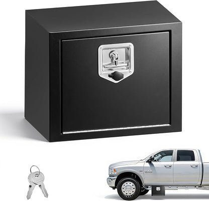 VEVOR Underbody Truck Tool Box, 18 x 12 x 14 Inch Heavy Duty Steel Trailer Storage Box with Lock & Keys, Waterproof Trailer Storage Organizer Under Body Chest with T-Handle for Truck, Van, SUV, Black