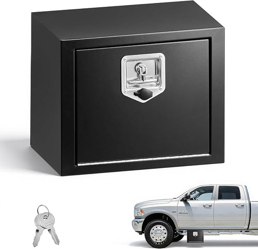 VEVOR Underbody Truck Tool Box, 18 x 12 x 14 Inch Heavy Duty Steel Trailer Storage Box with Lock & Keys, Waterproof Trailer Storage Organizer Under Body Chest with T-Handle for Truck, Van, SUV, Black