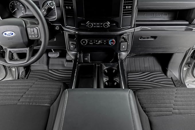 Rough Country Flex-Fit Front Floor Mats for Ford F-150 (2015-25)/Lightning (2022-25)/Raptor (2017-25) Crew Cab - Custom All-Weather Non-Slip TPE Liners w/Spill Saver Lip