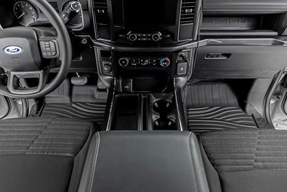 Rough Country Flex-Fit Front Floor Mats for Ford F-150 (2015-25)/Lightning (2022-25)/Raptor (2017-25) Crew Cab - Custom All-Weather Non-Slip TPE Liners w/Spill Saver Lip