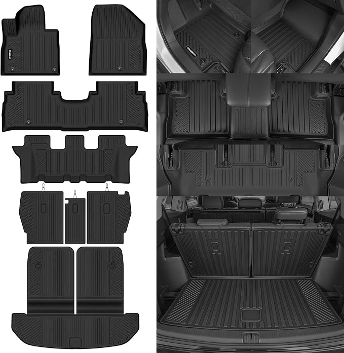 Floor Mats for 2016-2020 Kia Sorento 7 Seats, Trunk Mat with Backrest Mat and 2nd Backrest Mat All Weather TPE Protector for Kia Sorento Accessories