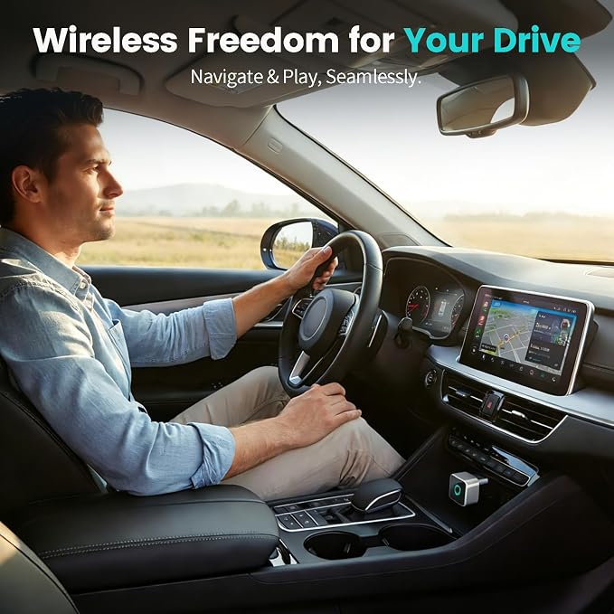 2026 Wireless CarPlay Adapter & Android Auto Dual System, Plug & Play Auto Connect Low Latency, USB-C Included, Compatible with Factory Wired CarPlay Cars for iPhone iOS 10+