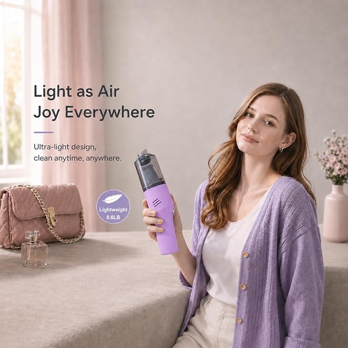 catsMeow Mini Handheld Vacuum Cordless, Lightweight Portable Vacuum Cleaner for Home, Car, Desk, Keyboard, Sofa and Crumbs, USB Rechargeable Small Vacuum with Washable Filter, Stylish Lavender Purple