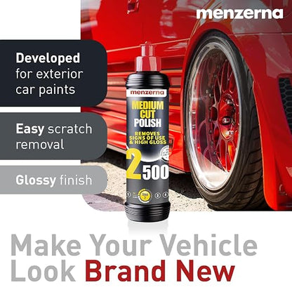 menzerna Medium Cut Polish 2500" I Abrasive Polishing Compound for Medium Scratches and Signs of Use I Buffing and Polishing Compound for Scratch Repair & a Glossy Finish I Silicone Free I 8 fl oz.