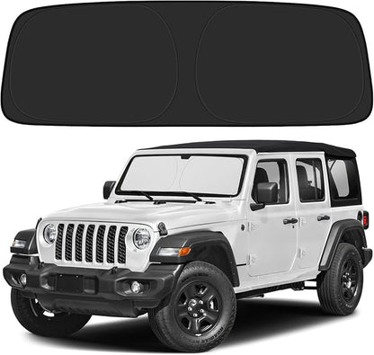 BIBLOZ Windshield Sun Shade for Jeep Wrangler TJ JK JL & 2020-2025 2026 Jeep Gladiator Foldable Accessories with Storage Pouch PET Reflective Material Sunshade Keeps The Car Cool Inside