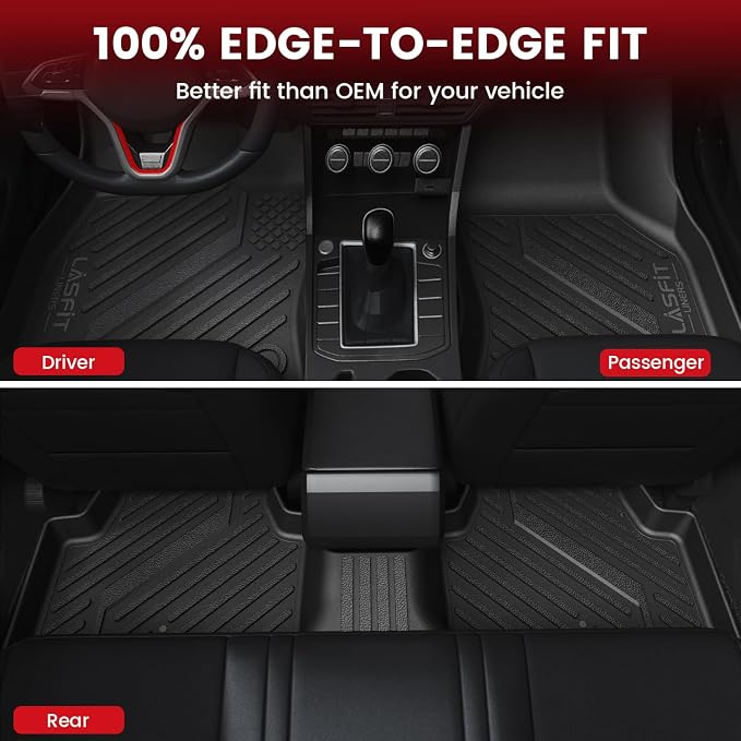 LASFIT Floor Mats & Cargo Mats for Volkswagen Jetta & Jetta GLI 2025 2024 2023 2022 2021 2020 2019, All Weather TPE Custom Fit Floor Liners for VW Jetta 1st & 2nd Row Car Mats & Trunk Mats, Black