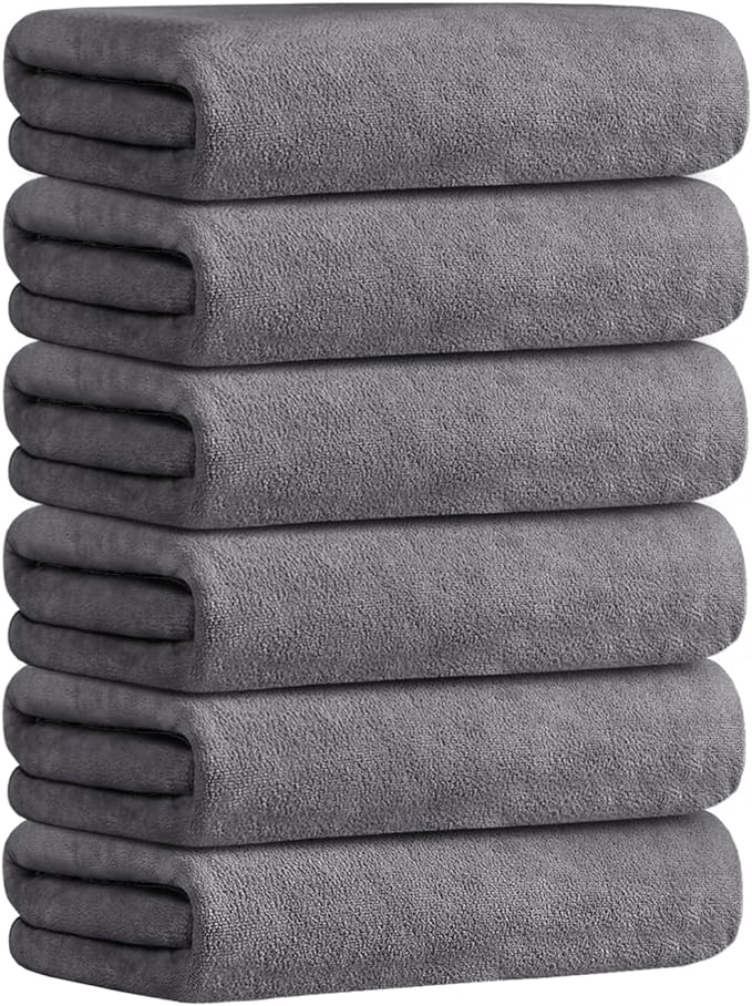 JML Microfiber Bath Towels, Bath Towel Set (6 Pack, 27" x 55") - Extra Absorbent and Fast Drying,Multipurpose Microfiber Towel for Bath, Beach, Pool, Sports, Yoga - Grey