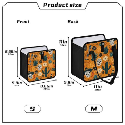 Car Trash Can Organizer Bin with Adjustable Strap for Back Front Seat Console Waterproof Leakproof Collapsible Portable 11 Inch Orange Day Of The Dead Skull Cacti