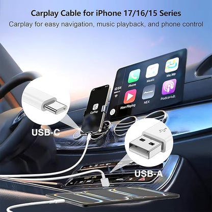 48W USB C Car Charger for iPhone 17 16 15 Pro Max, 48W Dual Port USB-C & USB-A Car Fast Charging Adapter, 2X3FT C to C Cable & A to C Carplay Cable for iPhone 17 16 15 Series/iPhone Air, iPad, Samsung