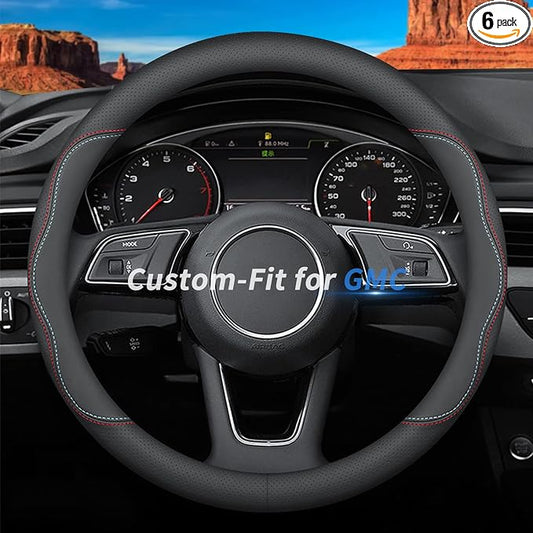 Deer Route Custom-Fit for GMC Steering Wheel Cover, Premium Leather Car Steering Wheel Cover with Logo, Non-Slip, Breathable, for GMC Accessories (A-Style,for GMC)