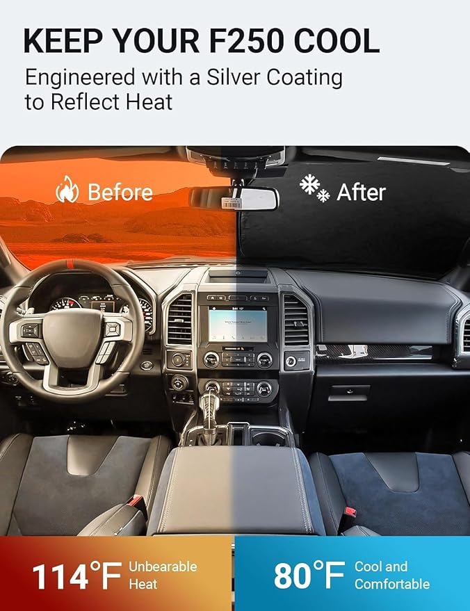 Proadsy 2026 Upgrade Front Windshield Sun Shade Foldable Sunshade Protector Custom Fit 2017-2025 2026 Ford Super Duty F-250 F250 F-350 F350 F-450 F450 F-550 F550 2Door 4Door Pickup Accessories