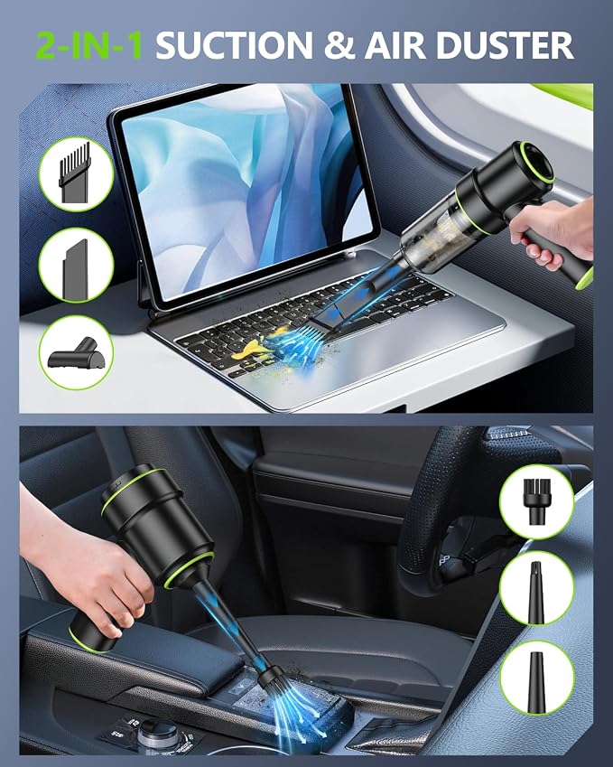 CODN Handheld Car Vacuum Portable Cordless, 12000PA Handheld Air Duster with Multi-Nozzles and LED Light, Mini Hand Held Vacuum Rechargeable for Home, Car, Office, Pet Hair