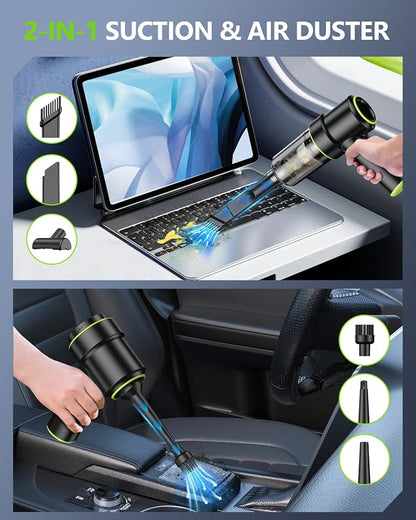 CODN Handheld Car Vacuum Portable Cordless, 12000PA Handheld Air Duster with Multi-Nozzles and LED Light, Mini Hand Held Vacuum Rechargeable for Home, Car, Office, Pet Hair
